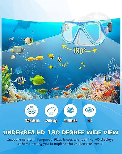 Miniatura 2 de Greatever Snorkeling Gear for Adults, Dry Snorkel Set Panoramic View Snorkel Mask, Anti-Leak Anti-Fog Scuba Diving Swimming Mask with Adjustable
