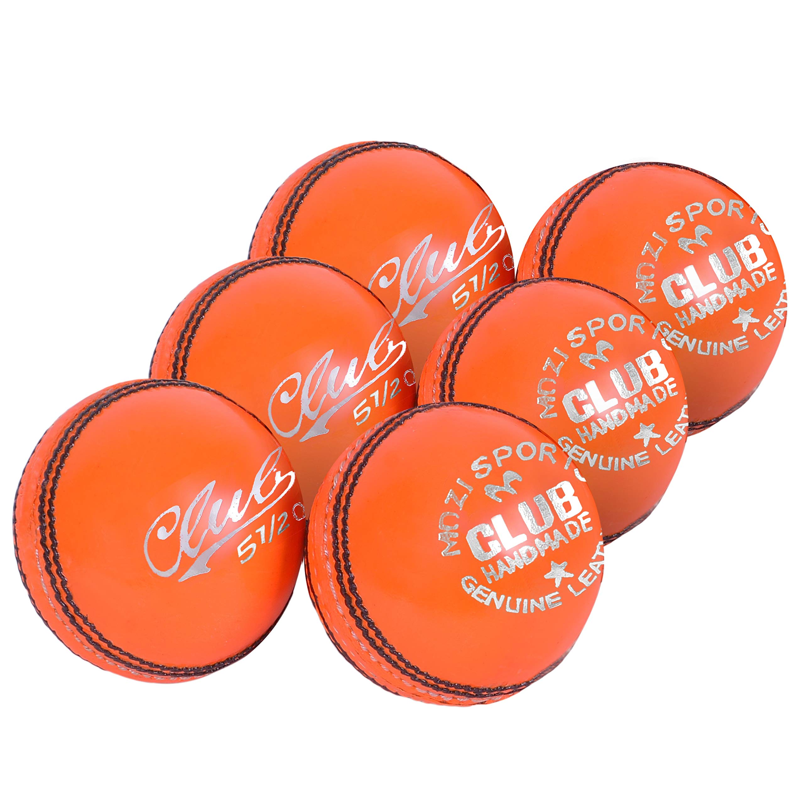 Mozi Sports Men's Leather Hand-Stitched Club County Cricket Ball Grade A Senior Official Balls Pack of 6 Weight 5.5oz (Orange) โ image 1