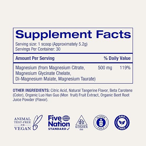Miniatura 3 de Ora Organic Suplemento en polvo de complejo de magnesio - Magnesio 4 en 1: glicinato, taurato, malato y citrato vegano, sin gluten Sabor a