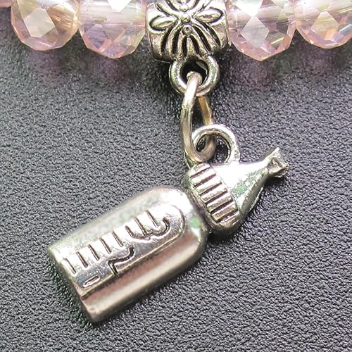 Miniatura 9 de WE Pulsera elástica de cristal rosa para baby shower con dije de biberón (12 piezas)