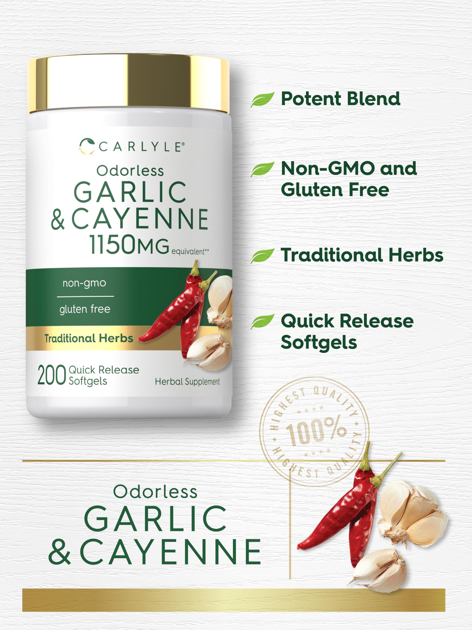 Carlyle Odorless Garlic and Cayenne Supplement | 200 Softgels — Amazon image 4
