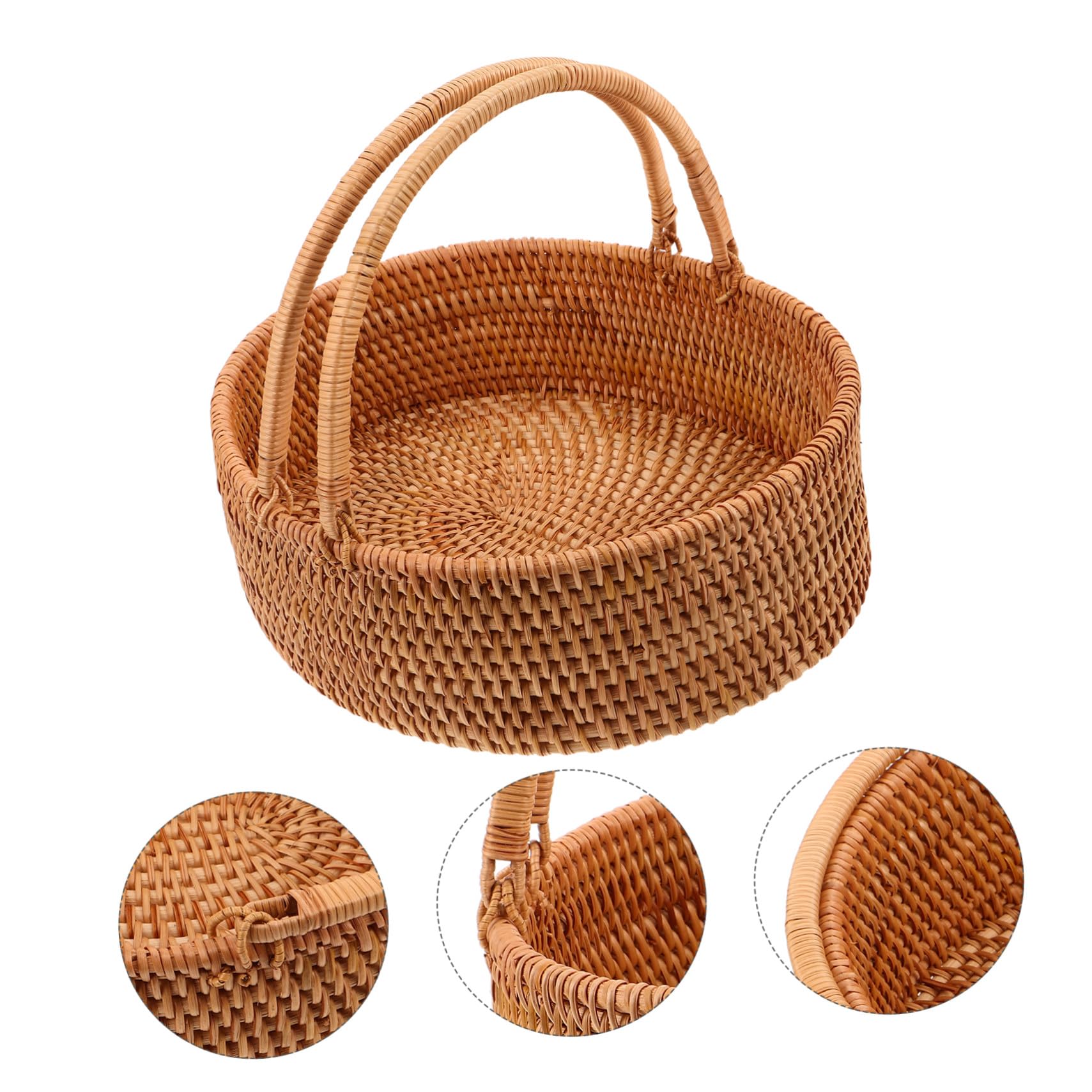 Kisangel Cesta De Mimbre para Frutas Tejida Mano Cesta De Almacenamiento De Ratán con Asa para Decoración del Hogar Picnic Jardín o Servir Verduras