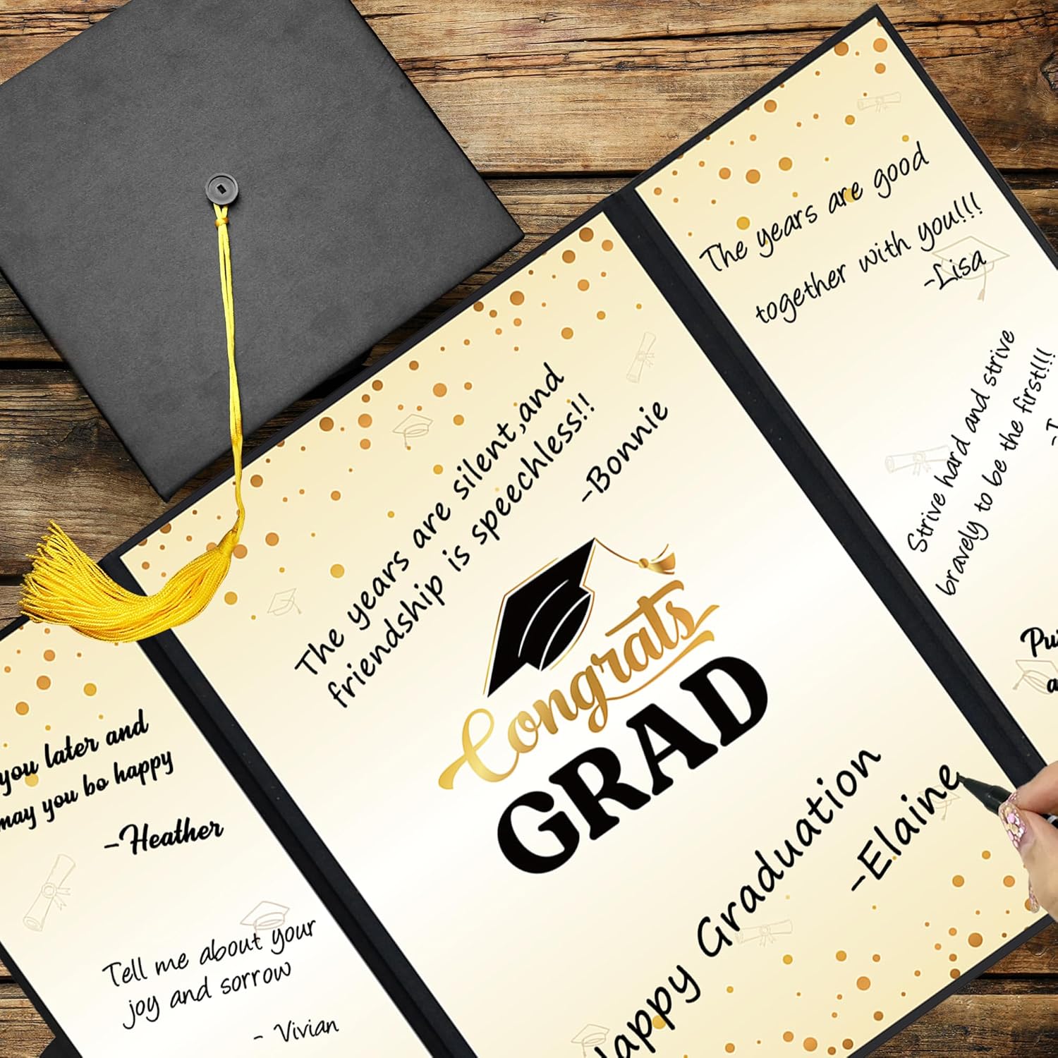 Vlipoeasn Black Gold 2026 Graduation Party Decorations, Class of 2026 College/High School Graduation Decorations Party Supplies, Black Gold 2026 Congrats Grad Backdrop Banner Signature Book