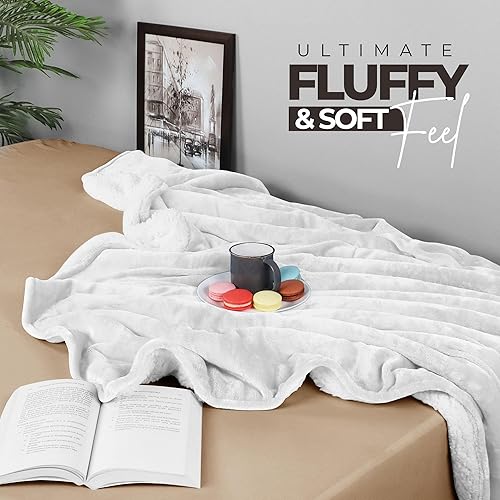 Miniatura 6 de Utopia Bedding Manta Sherpa tamaño Queen blanca, 90 x 90 pulgadas  Manta reversible de forro polar de felpa gruesa y cálida de 480 GSM para cama,