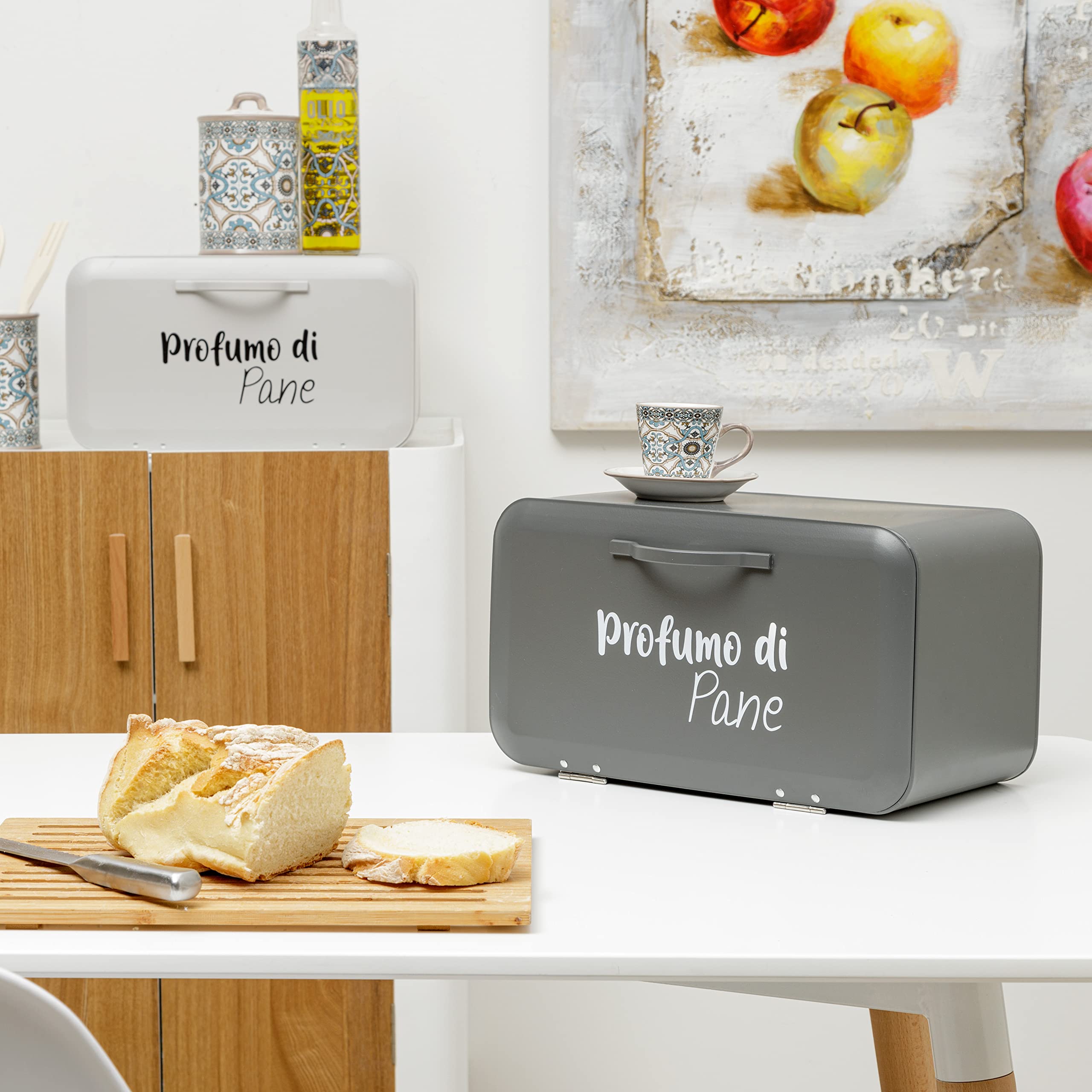 Baroni Home Portapane con Apertura Frontale e Chiusura Ermetica, Cassetta Pane Anti-Muffa in Metallo 34X19X17 cm (Grigio Antracite)