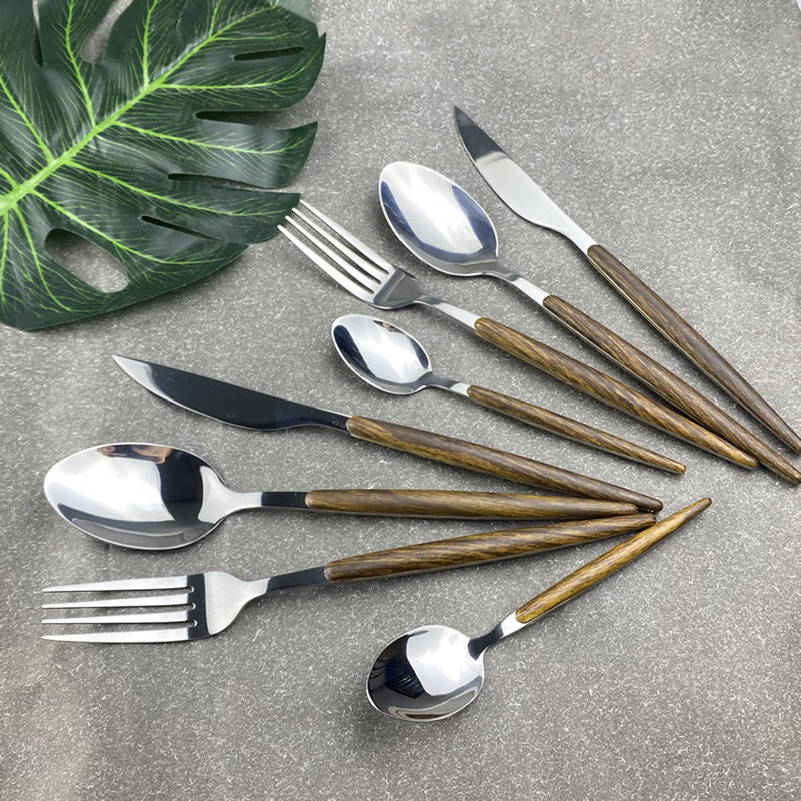 Besteckset Edelstahl mit Organizer-Tasche Reise Camping Besteck Geschirr Geschirr Set für Picknick Schule Messer Gabel Löffel Set mit Holzgriff (9 Sets mit 36 ​​Teilen)