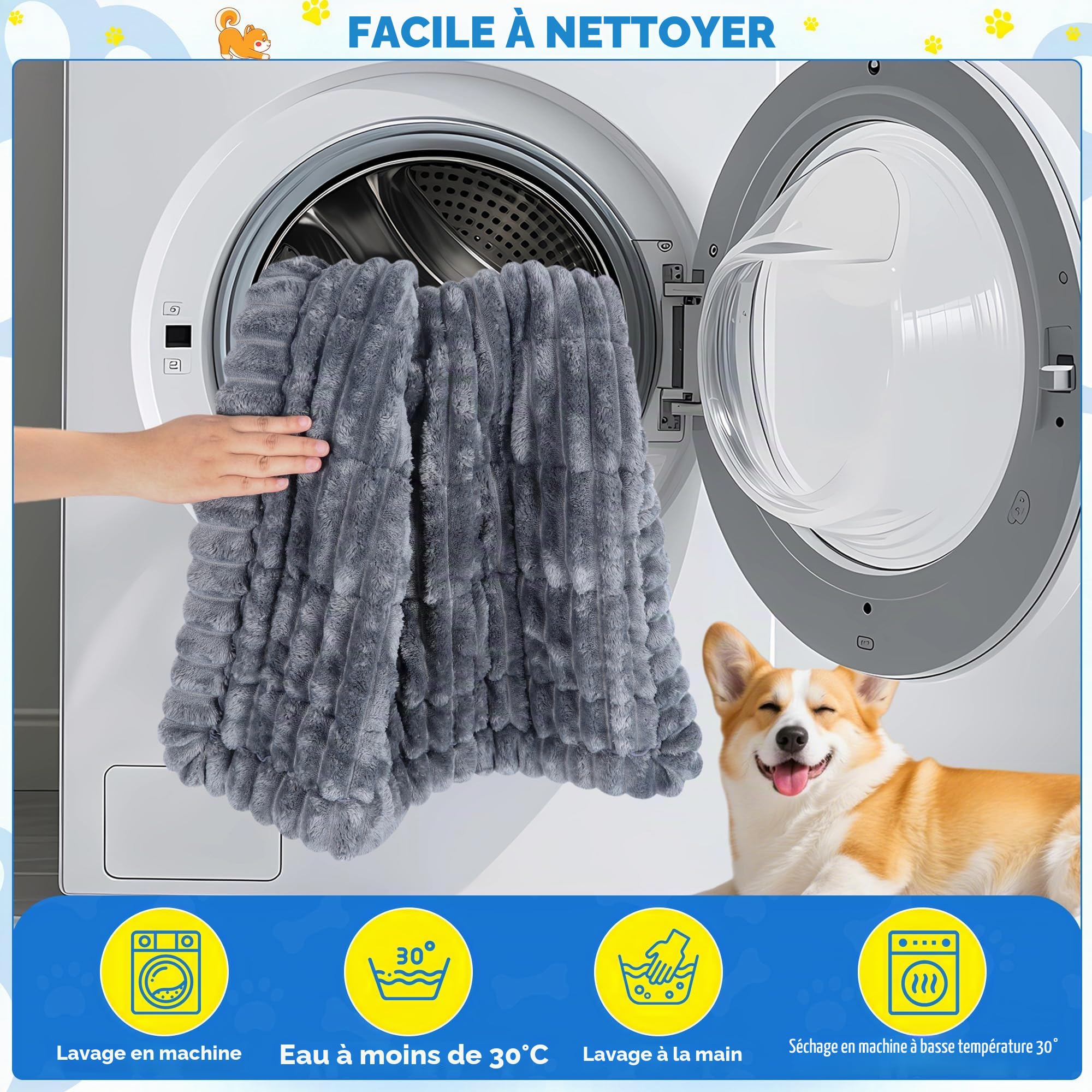 Loiion Tapis Auto Chien Anti-Dérapant Flanelle 127x62x3cm Gris