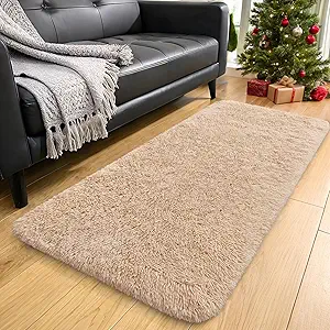 OLANLY 2x4 Machine Washable Runner Rugs for Hallway, Soft Fluffy Shaggy Bedside Rugs for Bedroom, Living Room, Indoor Floor Carpet for Kids Girls and Boys, Nursery Rooms, Home Decor Aesthetic, Beige