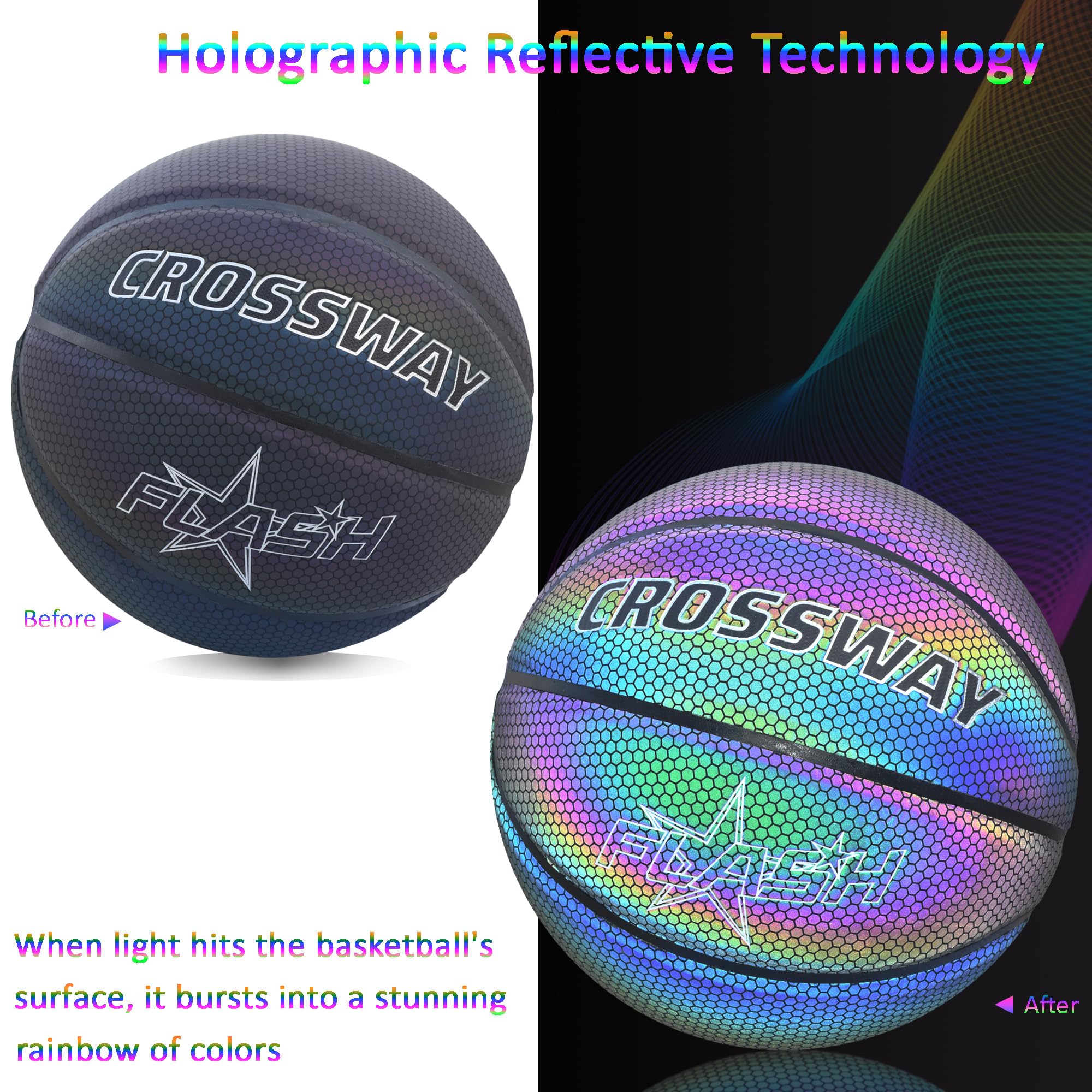 Ballon de Football holographique Lumineux réfléchissant pour Jeux de Nuit et entraînement, Brille dans Le Noir par lumière réfléchissante pour