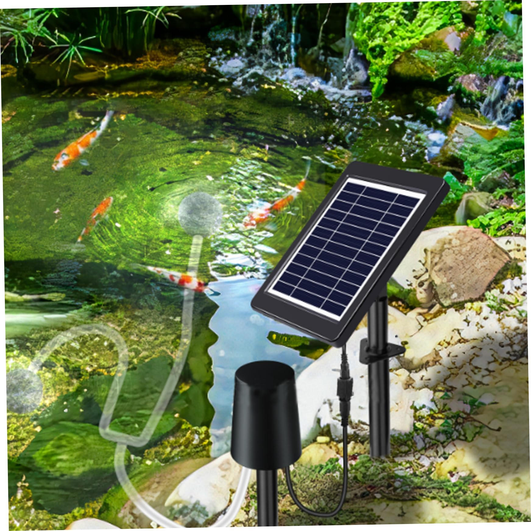 Aireador solar para estanque,aireador de bomba de aire para estanque de 4 W al aire libre con piedras de burbujas de aire de tubería,bomba de agua solar ajustable de 3 modos para pecera,jardín,estanqu