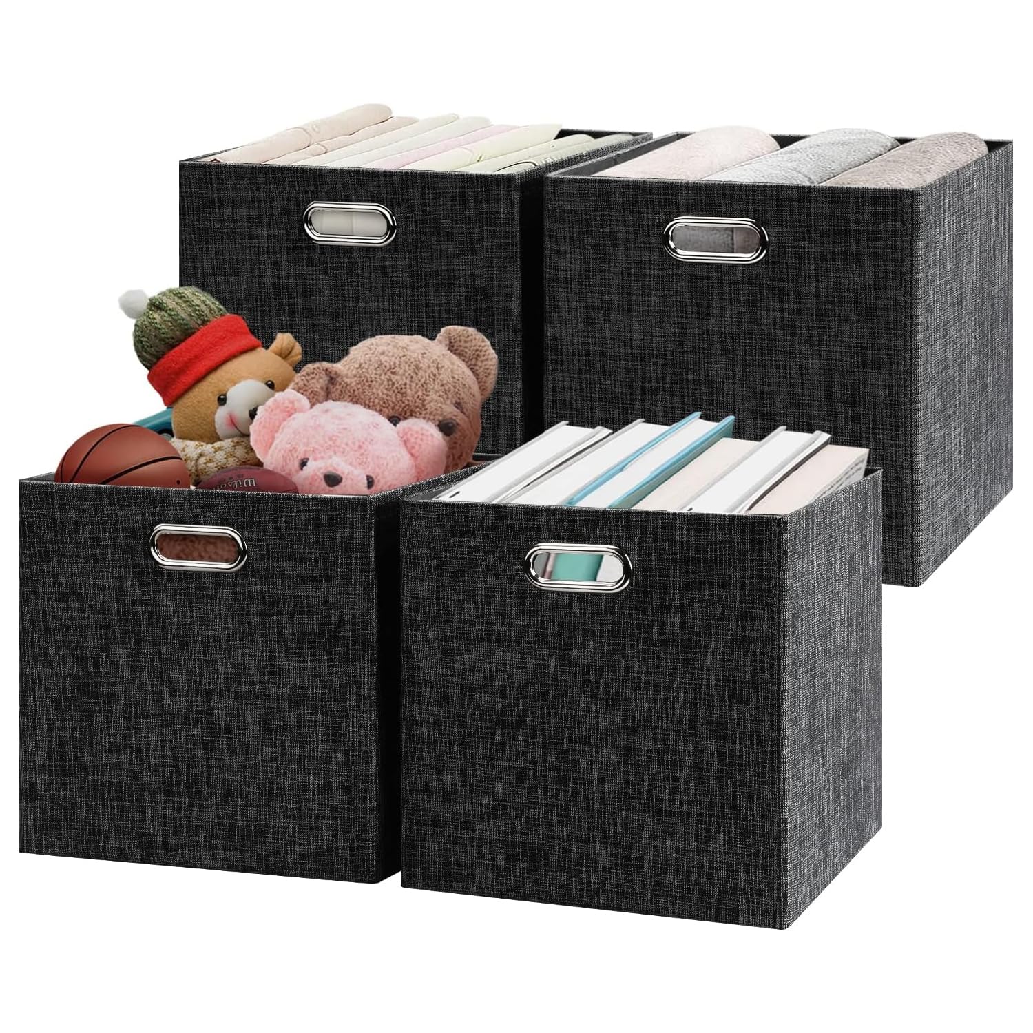 Posprica Black Fabric Storage Cubes,13×13×13 Cube Storage Bins, Foldable Drawers Baskets Containers For Shelf Cabinet Bookcase,Thick And Heavy Duty (4Pcs, )