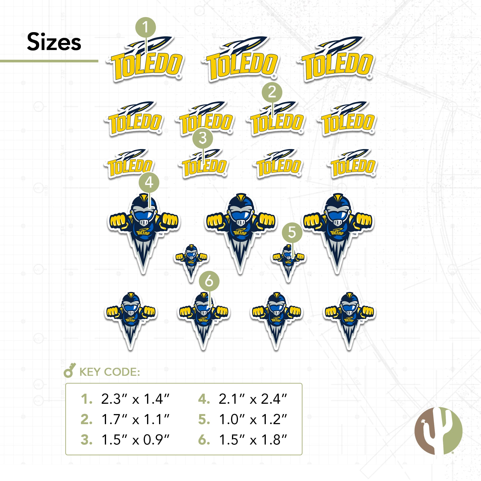 University Of Toledo UT Rockets Sticker Pack | Desert Cactus Vinyl Decals For Laptop, Water Bottle, Car - View #6