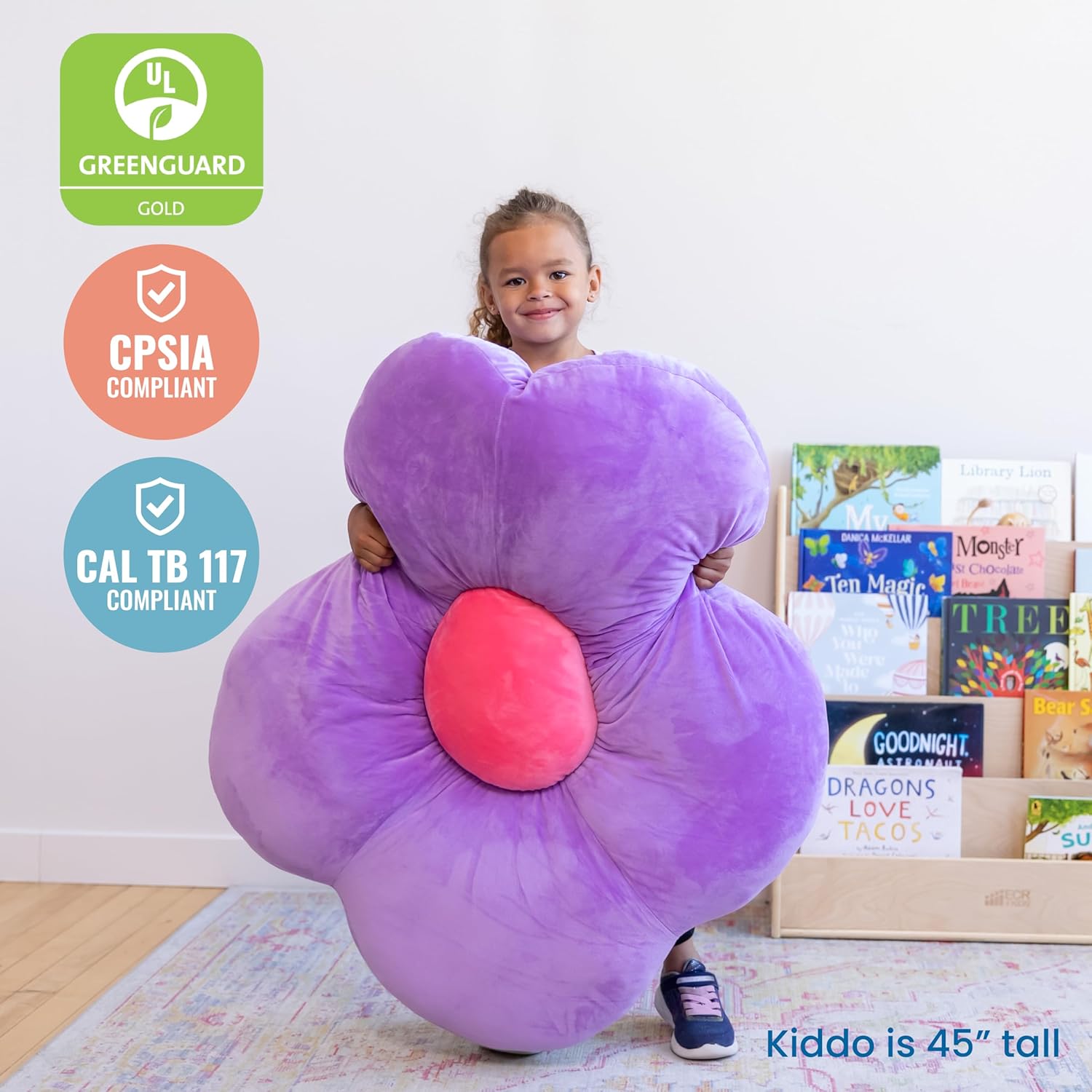 ECR4Kids SoftZone Flower Floor Pillow, Seating Cushion, Purple