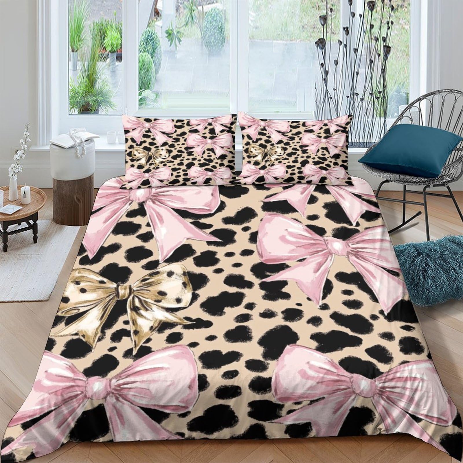 Ctjqhvkz Style-2 3D Printed Leopard Pink Bow Fitted Sheet Microfiber Non Slip Bed Cover For Bedroom Dorm Easy Care Decor Single（135X200cm）