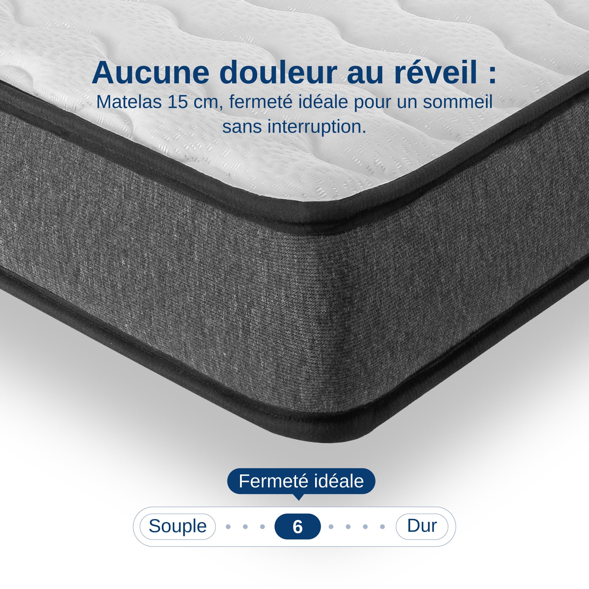 Wooly Matelas 90x200 15 cm Mousse à Mémoire de Forme Blue Latex Réversible Hypoallergénique 7 Zones Fabriqué Europe