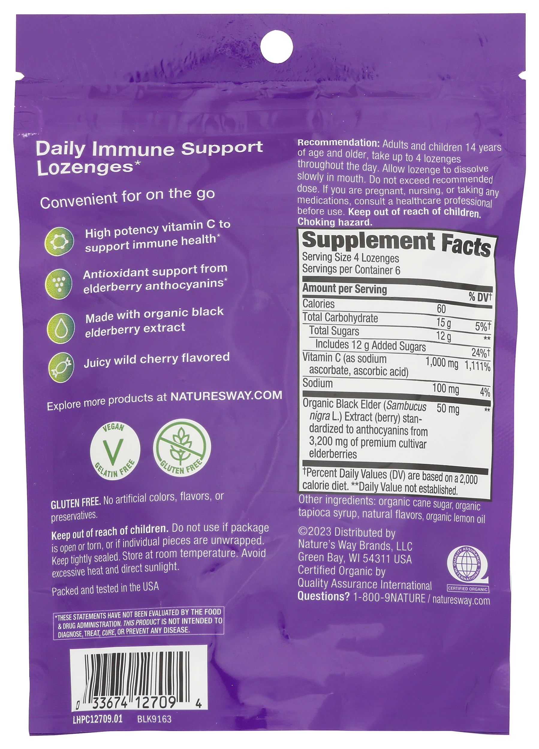 Nature's Way Sambucus Immune Lozenges, High Potency Vitamin C, Elderberry, Wild Cherry Flavored, 24 Lozenges (Packaging May Vary) — Amazon image 2