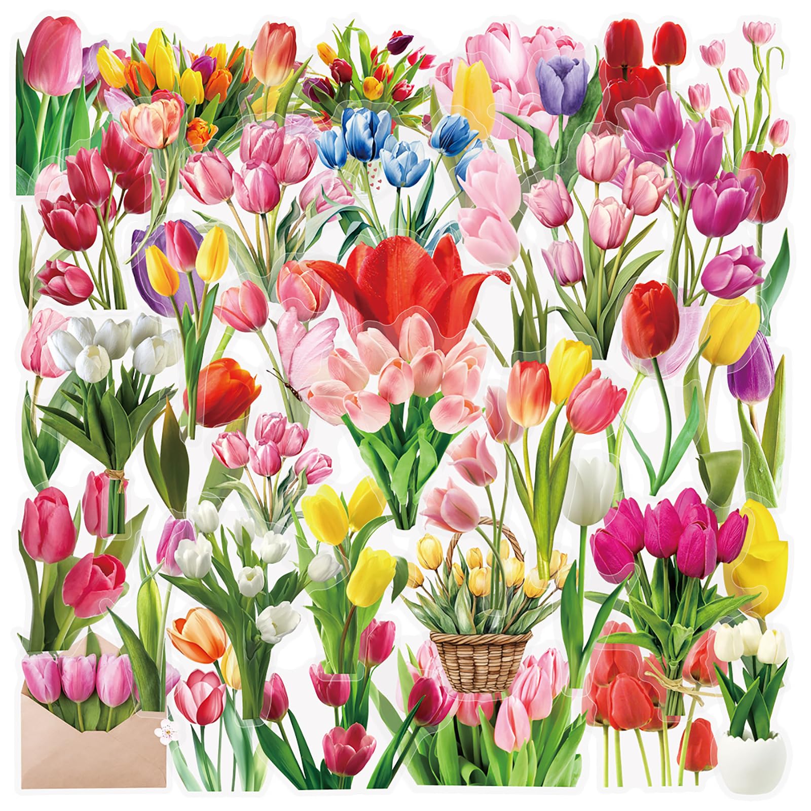 100Pcs Elegant Floral Sticker Adhesive PET for Scrapbooking Journal Laptop Journaling Aesthetic