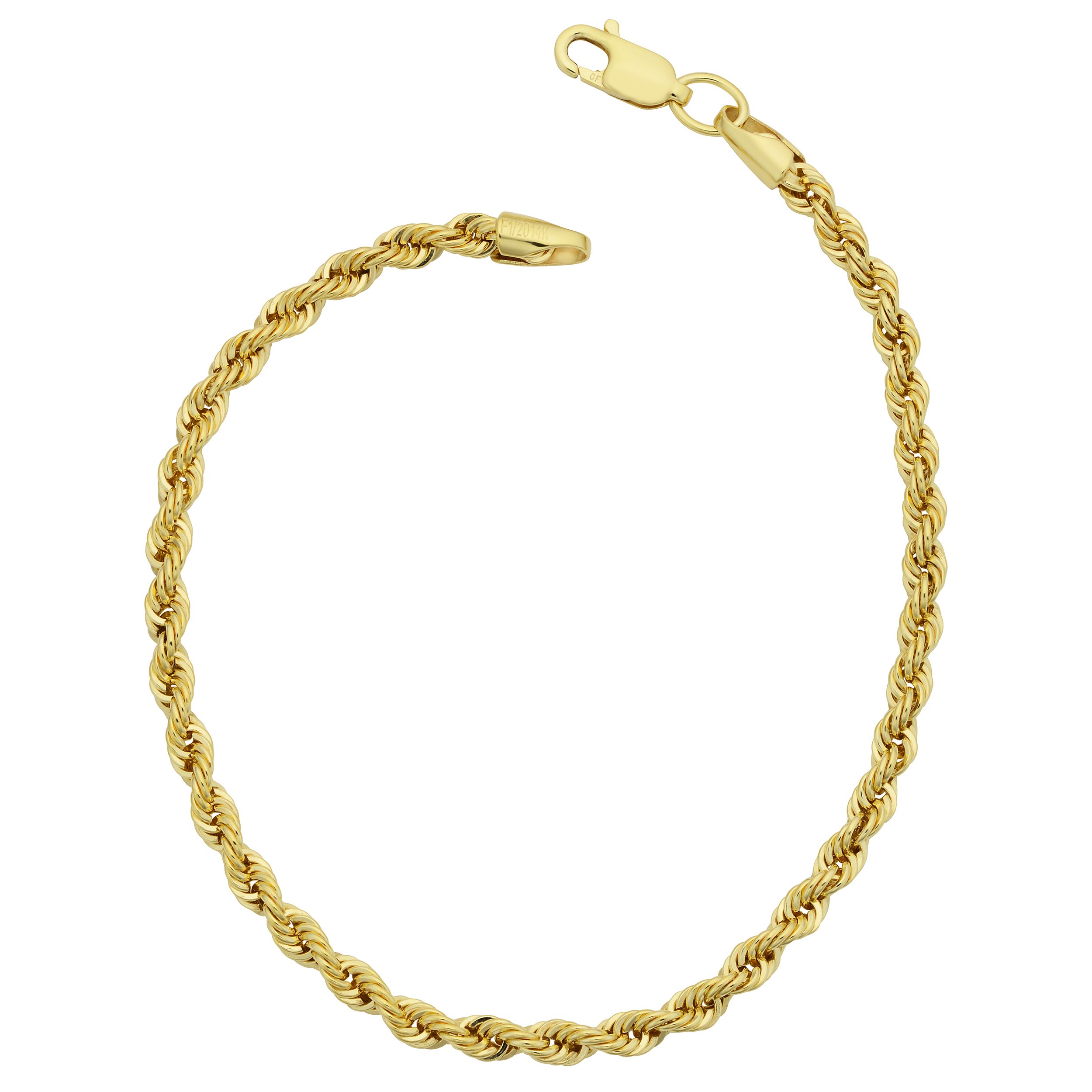 Kooljewelry Mens 14k Yellow Gold Filled .2 mm Rope Chain Bracelet