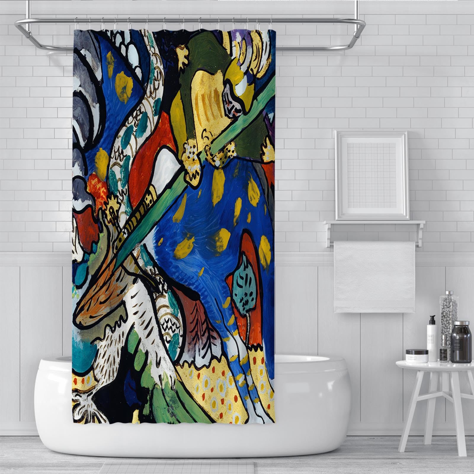 moderno tende Da Doccia Astratta Fantasia Espressionismo Arte Tessuto Poliestere Arredo Bagno Set con 12 ganci, blu 200x220cm