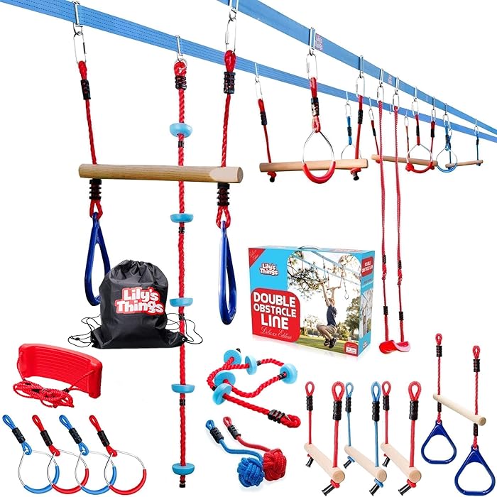 Set Ninja Warrior Per Bambini - 14 Ostacoli Con Slackline, Monkey Bars E Altalene - Foto 14