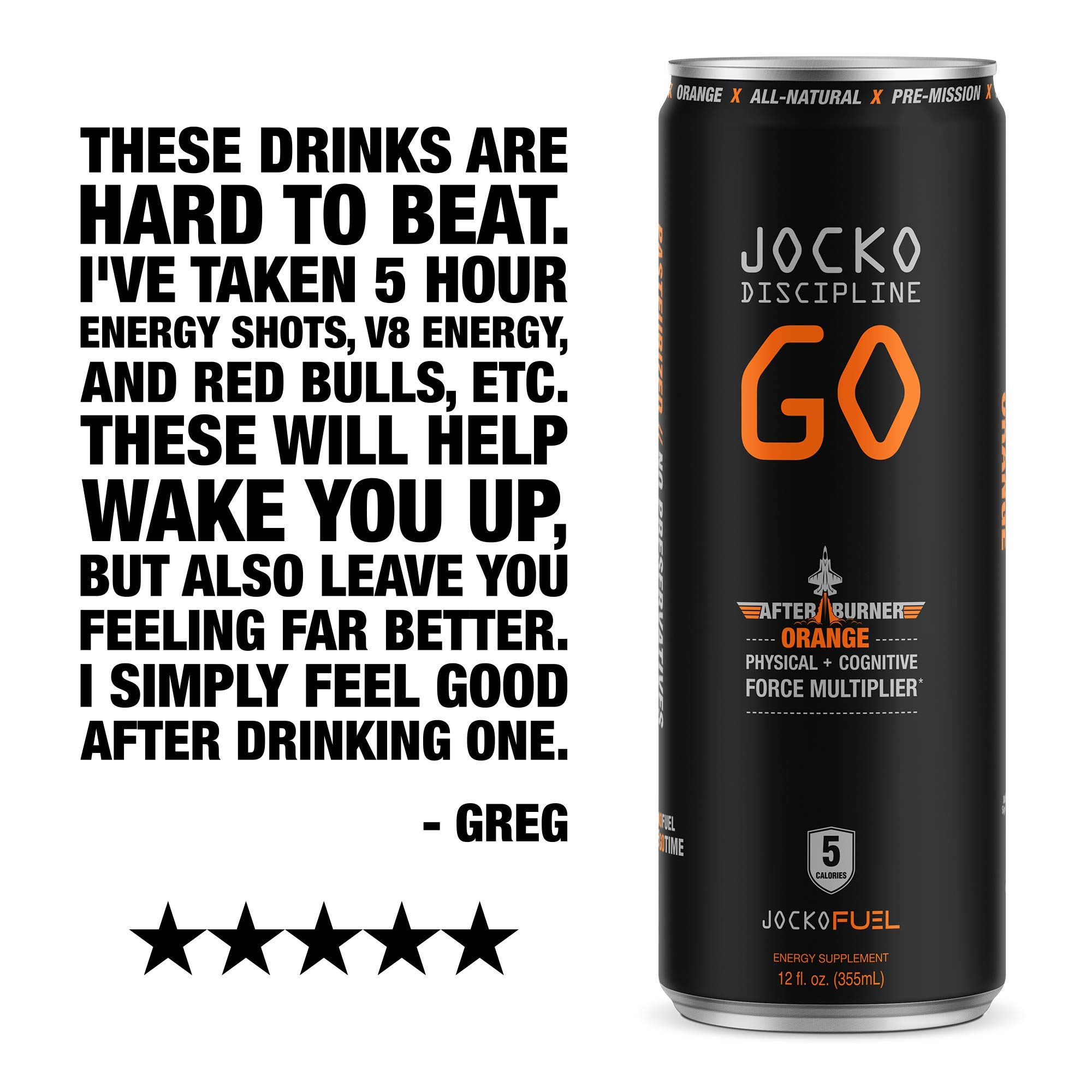 Jocko GO Energy Drink (Afterburner Orange) KETO, Vitamin B12, Vitamin