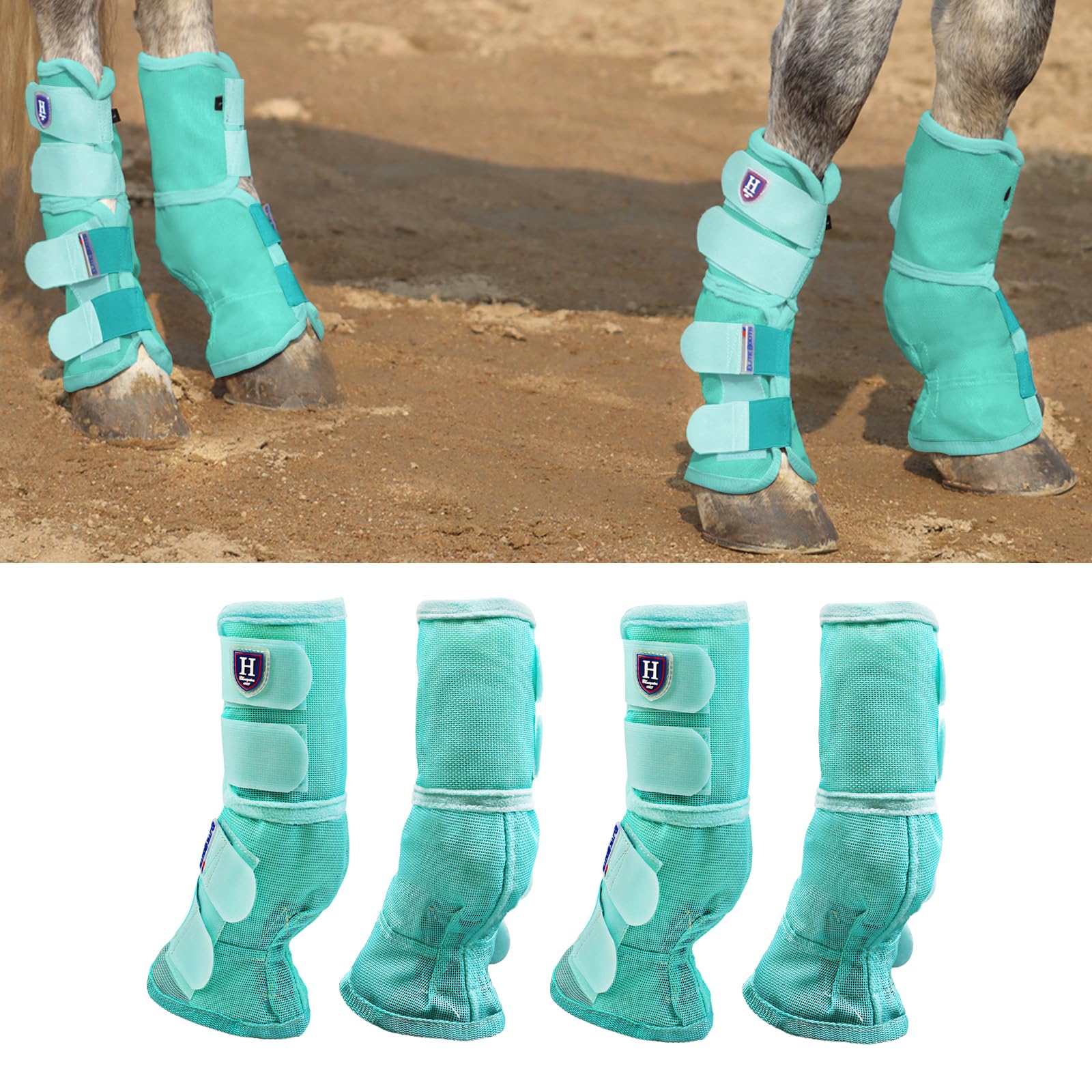 Harrison Howard Horse Fly Boots Perfect Contoured Fit Leg Guards Dense Mesh Boots with Ventilated Comfort Reliable Protection from Summer Elements Set
