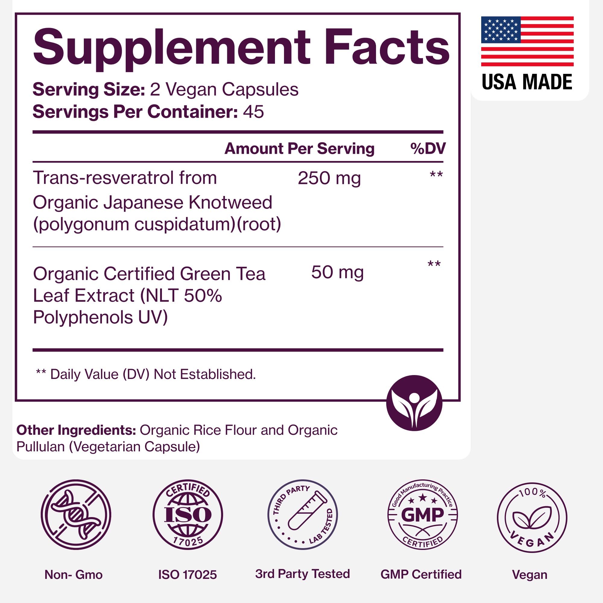 Organic Resveratrol Supplement with Green Tea, 90 Vegan Capsules — Amazon image 6