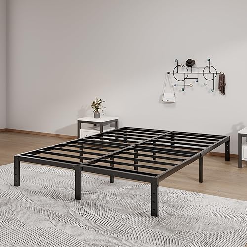 Miniatura 6 de Base de cama de metal tamaño Queen – Base de cama de plataforma Queen resistente de 12 pulgadas, no necesita somier, fácil montaje, sin ruido, base