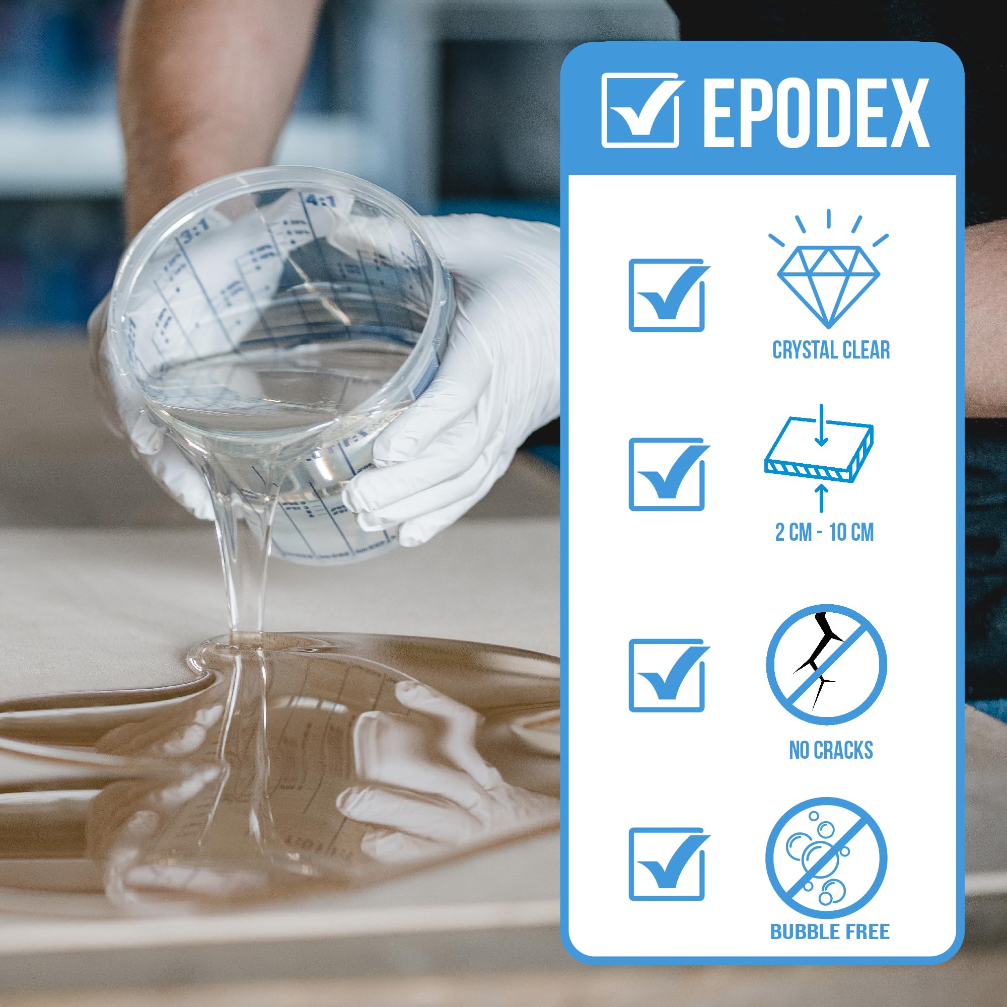 Resina Epossidica Pro EPODEX - Set Per Colate Fino A 10 Cm, Trasparente E Autoserrante, Per Arte, Tavoli, Lampade - Foto 3