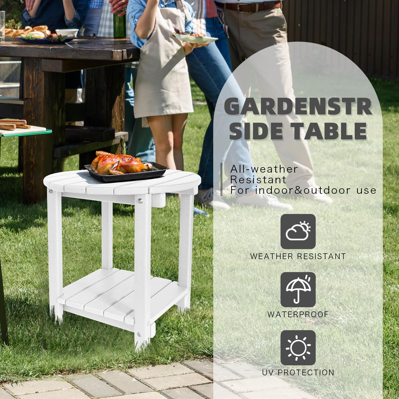 GARDENSTAR Adirondack Runder Outdoor-Beistelltisch, 2-stöckig, Aufbewahrung, Terrasse, Beistelltisch, HDPE-Endtische für Hinterhof, Pool, Veranda, 