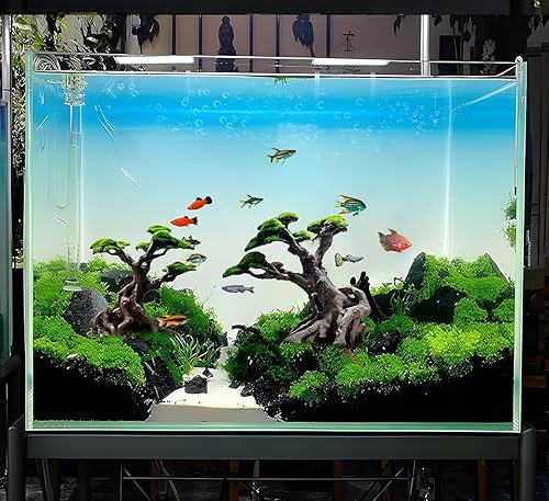 Miniatura 4 de Novelsite Decoración de pecera, árboles bonsái con musgo sintético, rocas de acuario, acuario, paisaje acuático, hecho de arenisca, peces dorados,