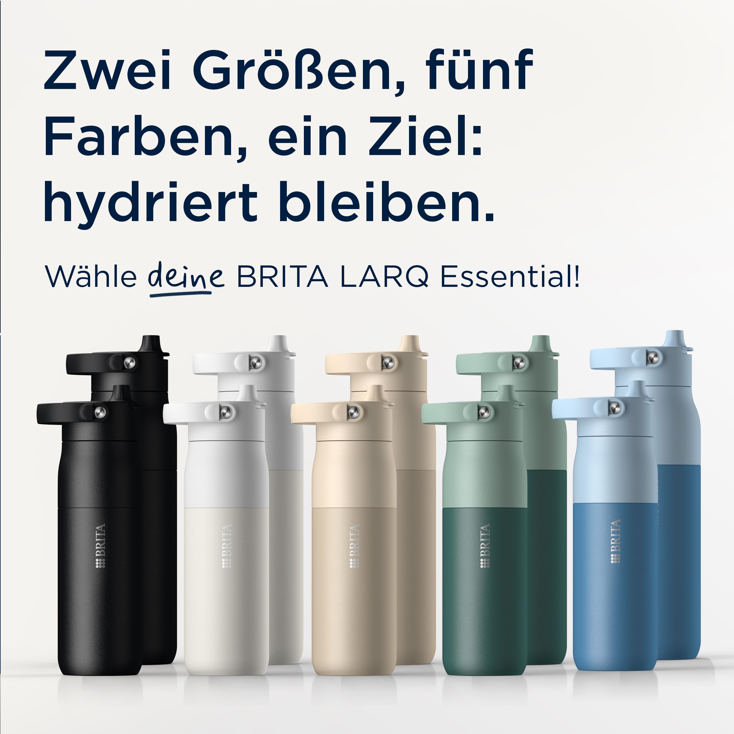 BRITA LARQ Essential Edelstahl Trinkflasche mit Strohhalm (1L) grün | Edelstahl Wasser-Flasche ohne Filter, doppelwandige Isolierung (24h kalt), mit abnehmbarem Henkel, spülmaschinengeeignet
