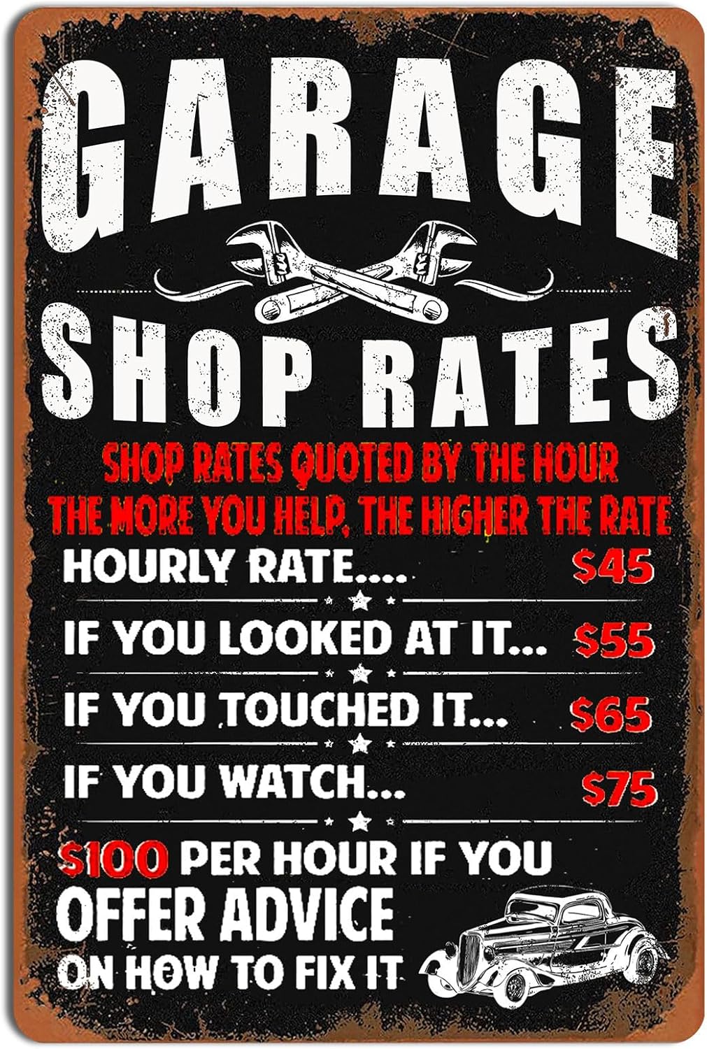 Letreros de garaje para hombres, para taller de mecánico, letrero de metal, decoración de cueva, garaje, tarifas de tienda, letrero de hojalata