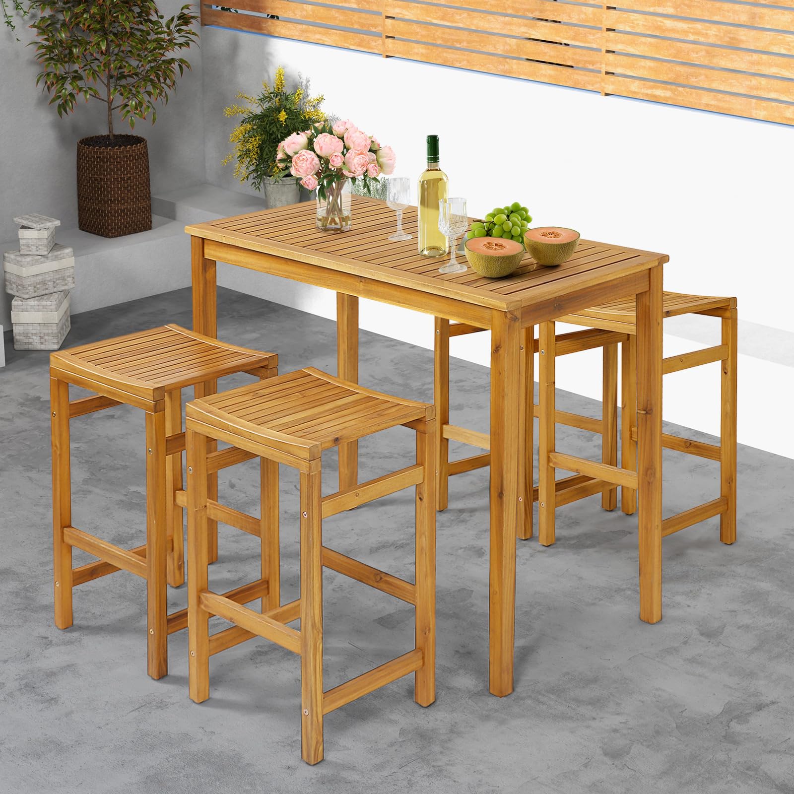 Wicker Outdoor Bar Stools HAPPYGRILL Outdoor Wood Bar Stools Set