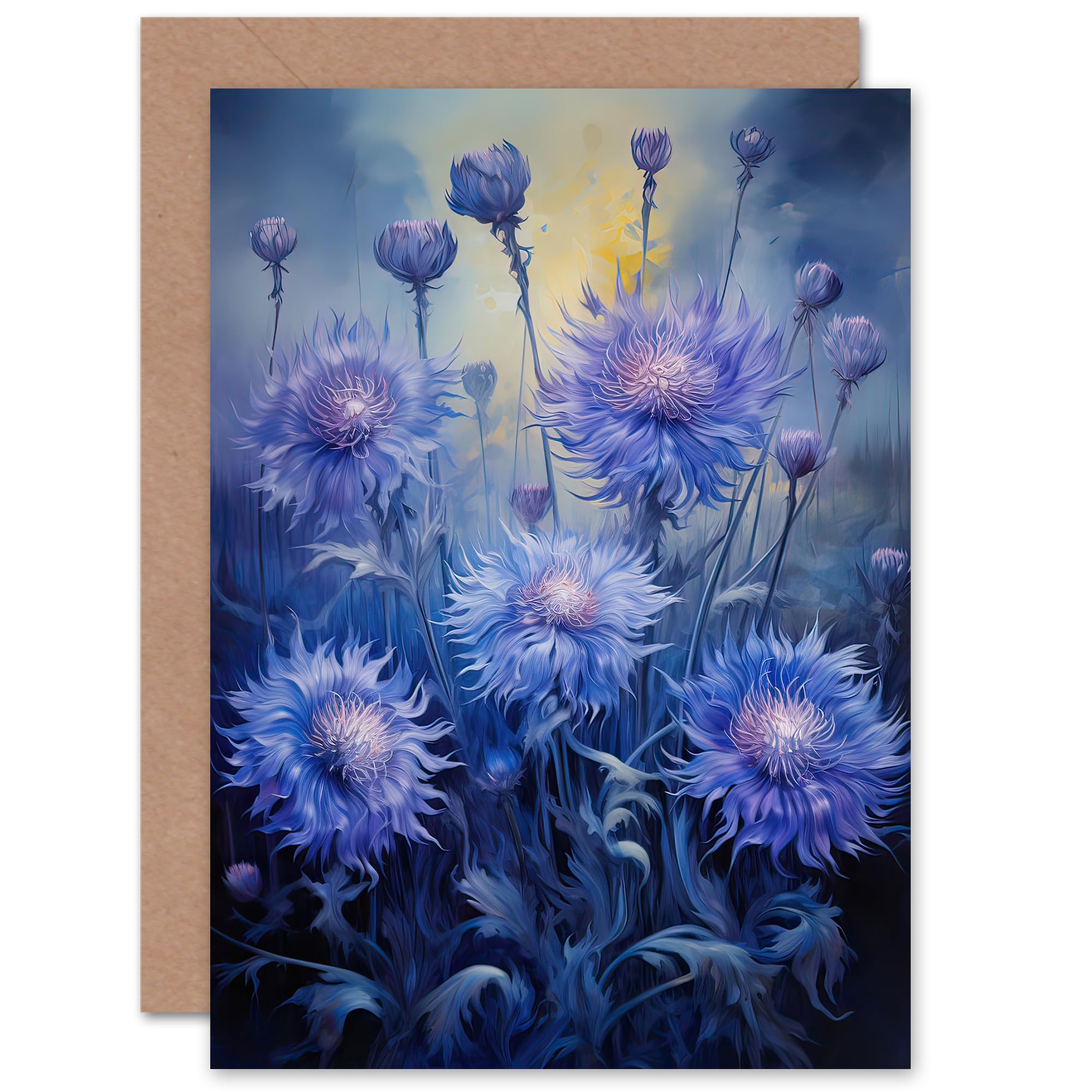 Artery8 Blue Calming Cornflowers Thinking Of You Get Well Soon Blank Greeting Card