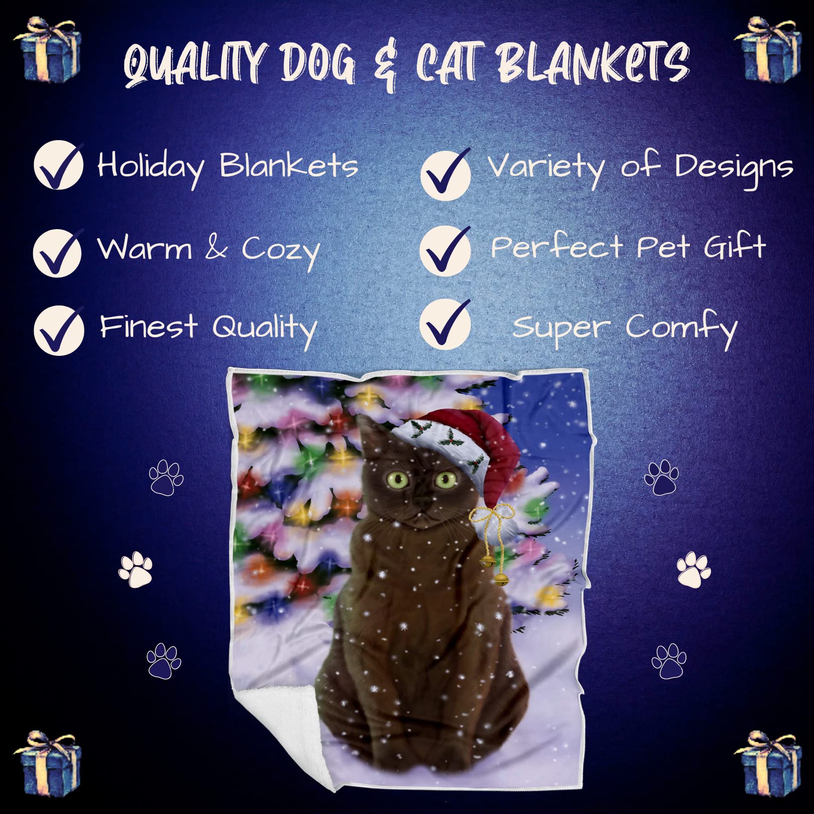 American Bermese Zibeline Cat Blanket - Christmas Winterland Wonderland - Super Soft & Warm Pet Theme for Sofa or Bed, Warm Fleece, Sherpa or Woven Material, BLNKT88366 (30x40 Fleece)