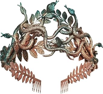 Eioi & Lmnm Greek Medusa Snake Headband for Women, Snake Headpiece with Greek Laurel Leaves, Serpent Hair Crown, Gorgon Medusa Cosplay Accessory for Halloween Festive Photoshoot