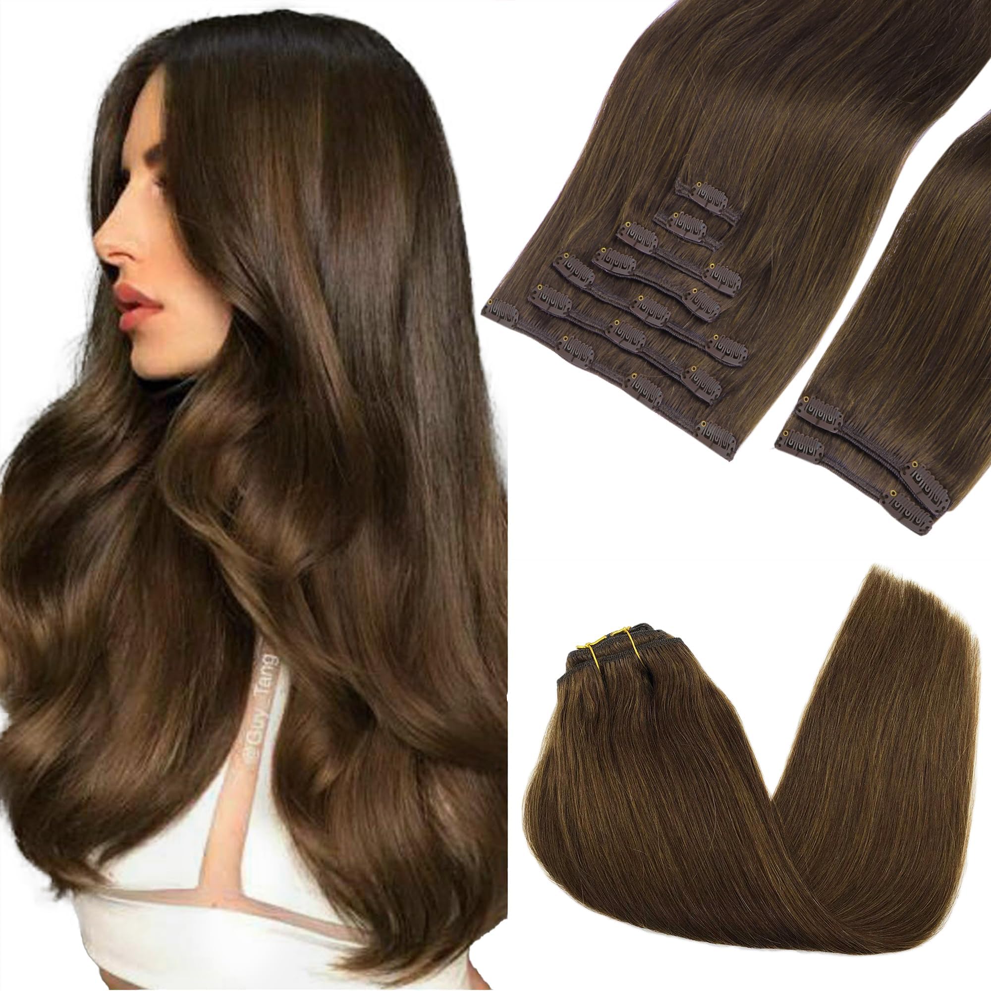 Amazon.com : GOO GOO Clip in Hair Extensions Real Human Hair, 22inch ...