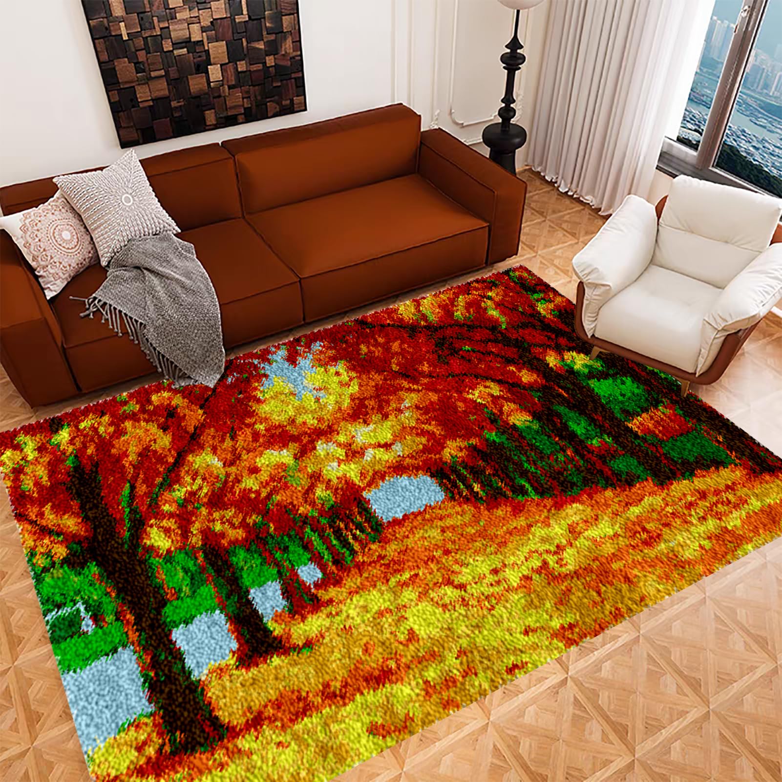 Laegnfho Latch Hook Rug Kit, DIY Crochet Carpet for Adults Beginners, Patterns Pre-Printed Canvas Rug Hooking Kits Home Decor, Rug Making Kit for Adults 40 x 70 cm