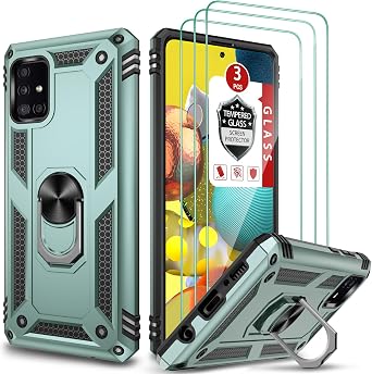 Samsung Galaxy A51 5G Case with 3 Pcs Tempered Glass Screen Protector,Green