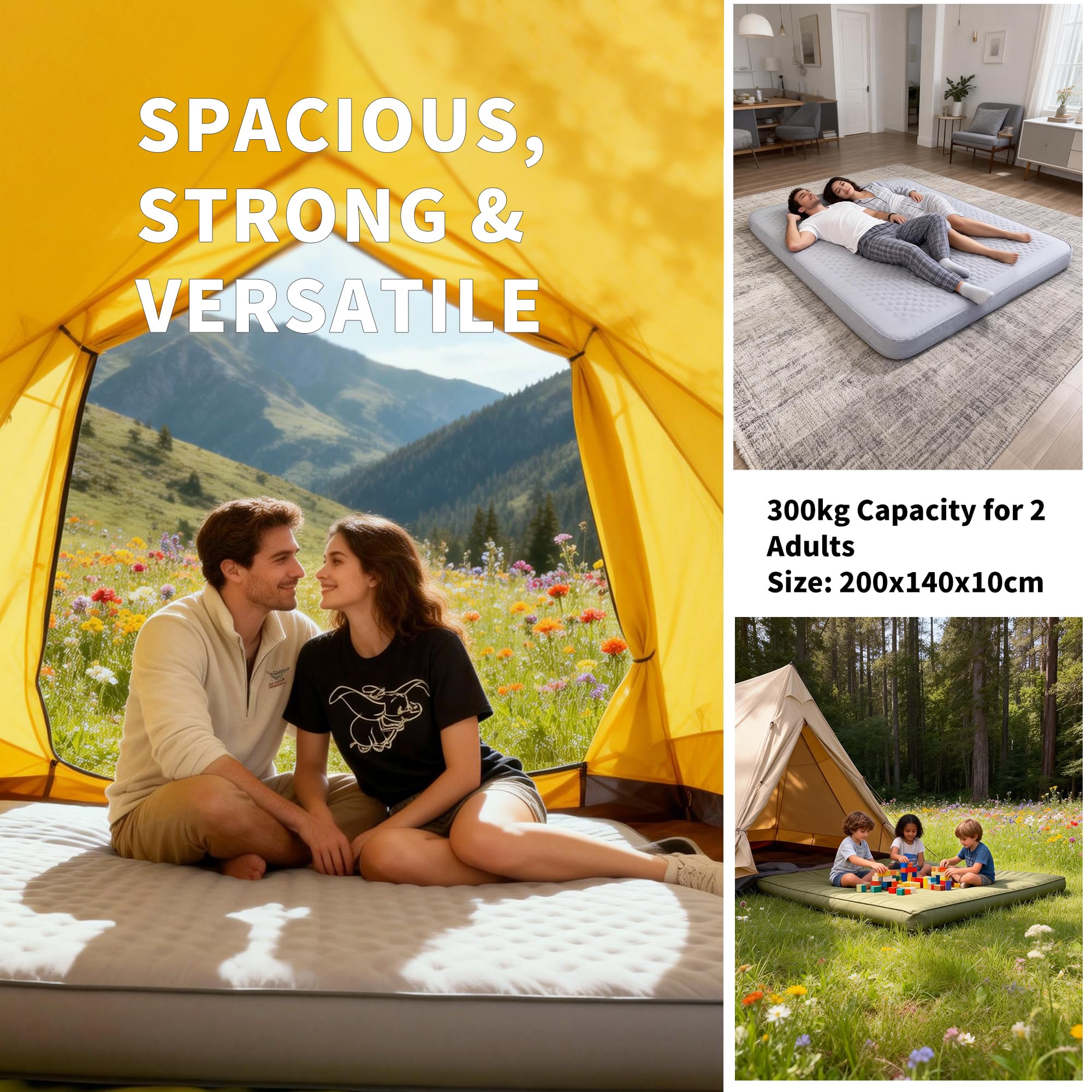 Origem Luftmatratze Camping 2 Personen 200x140 cm mit Elektrischer Pumpe, Isomatte Selbstaufblasend 10CM Dicker luftbett Matratze Schlafmatte Aufblasbar Langlebig Thermal für Outdoor, Wandern, Zelt