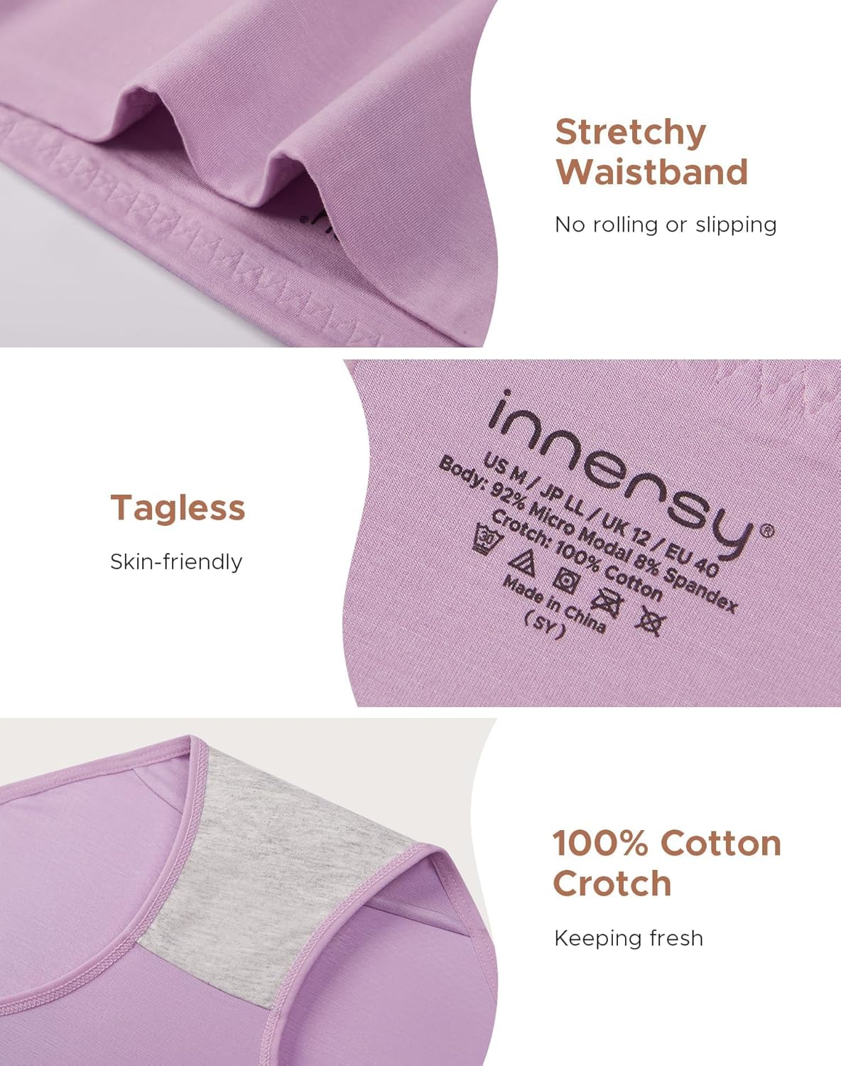 INNERSY Women's Modal Underwear High Waist Breathable Briefs Full Coverage Ladies Panties 4-Pack - Image 4