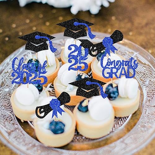 Miniatura 423 de Paquete de 24 adornos dorados para cupcakes de graduación 2025 con purpurina So Proud of You Done Diploma Graduation Cap Cupcake Picks Class of 2025