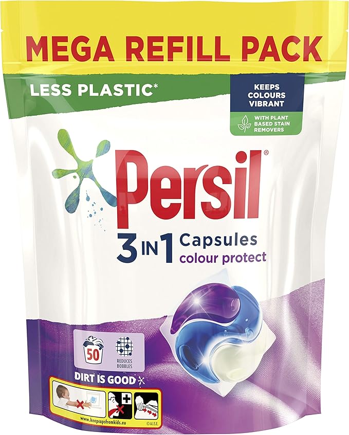 Persil 3 in 1 Colour Protect Laundry Washing Capsules keeps colours vibrant mega refill pack 50 Persil 3 in 1 Colour Protect Laundry Washing Capsules keeps colours vibrant mega refill pack 50