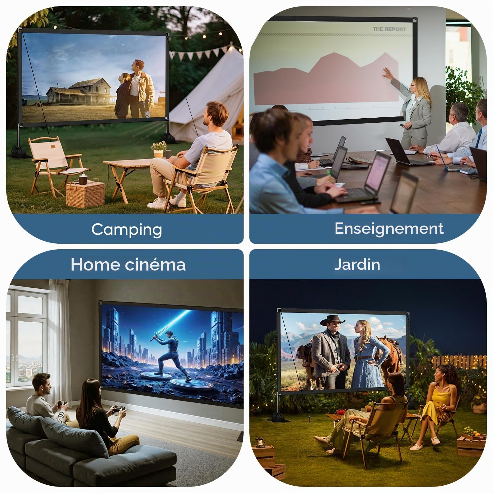 Écran de projection 120" avec trépied 16:9 4K HD portable sans plis - Projection avant et arrière pour intérieur et extérieur - Sac de transport inclus - Idéal pour home cinéma, jardin et camping