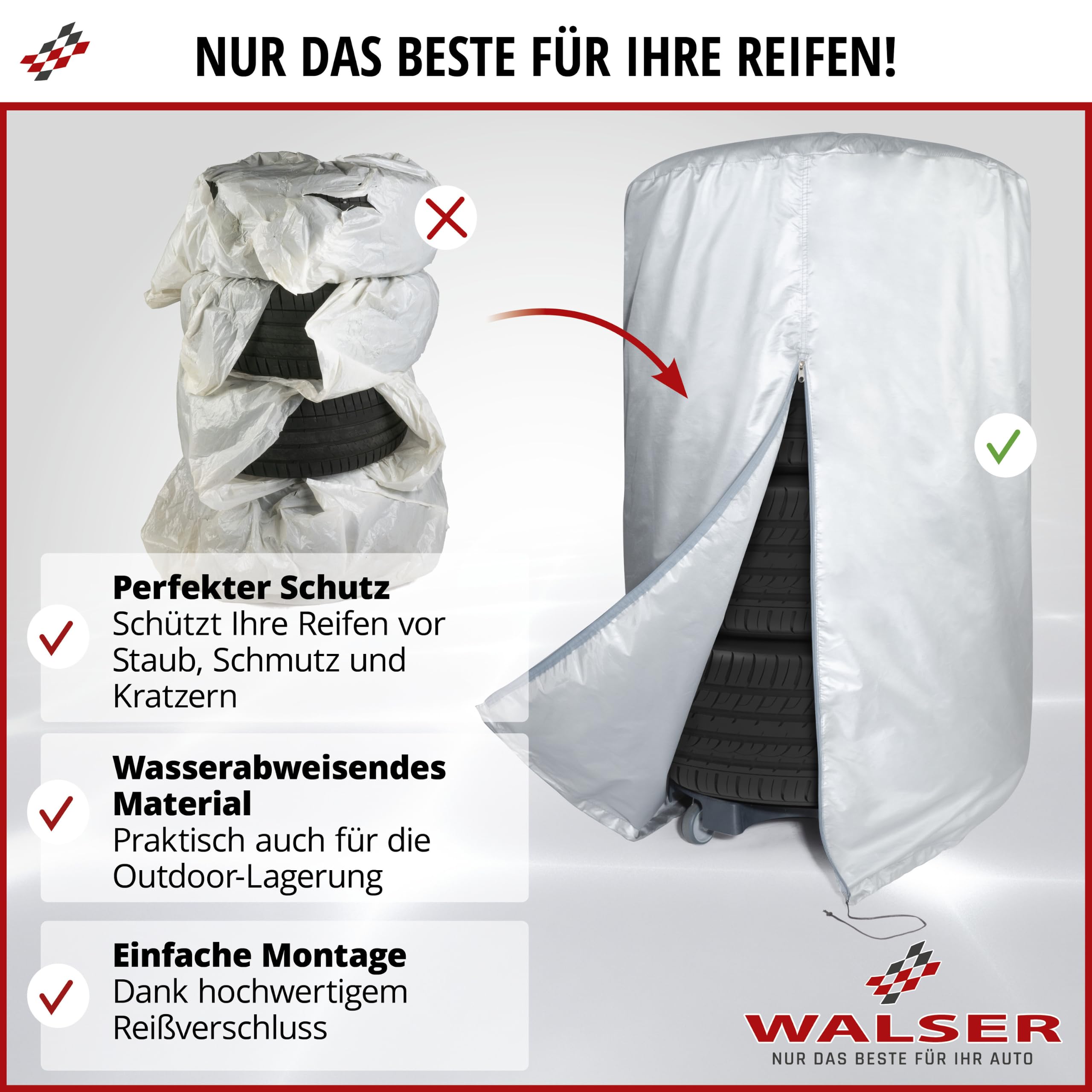 Walser Sac pour pneus de Voiture, Rangement pour 4 pneus de Voiture, Sac adaptée Roues Argent 19-20 Pouces