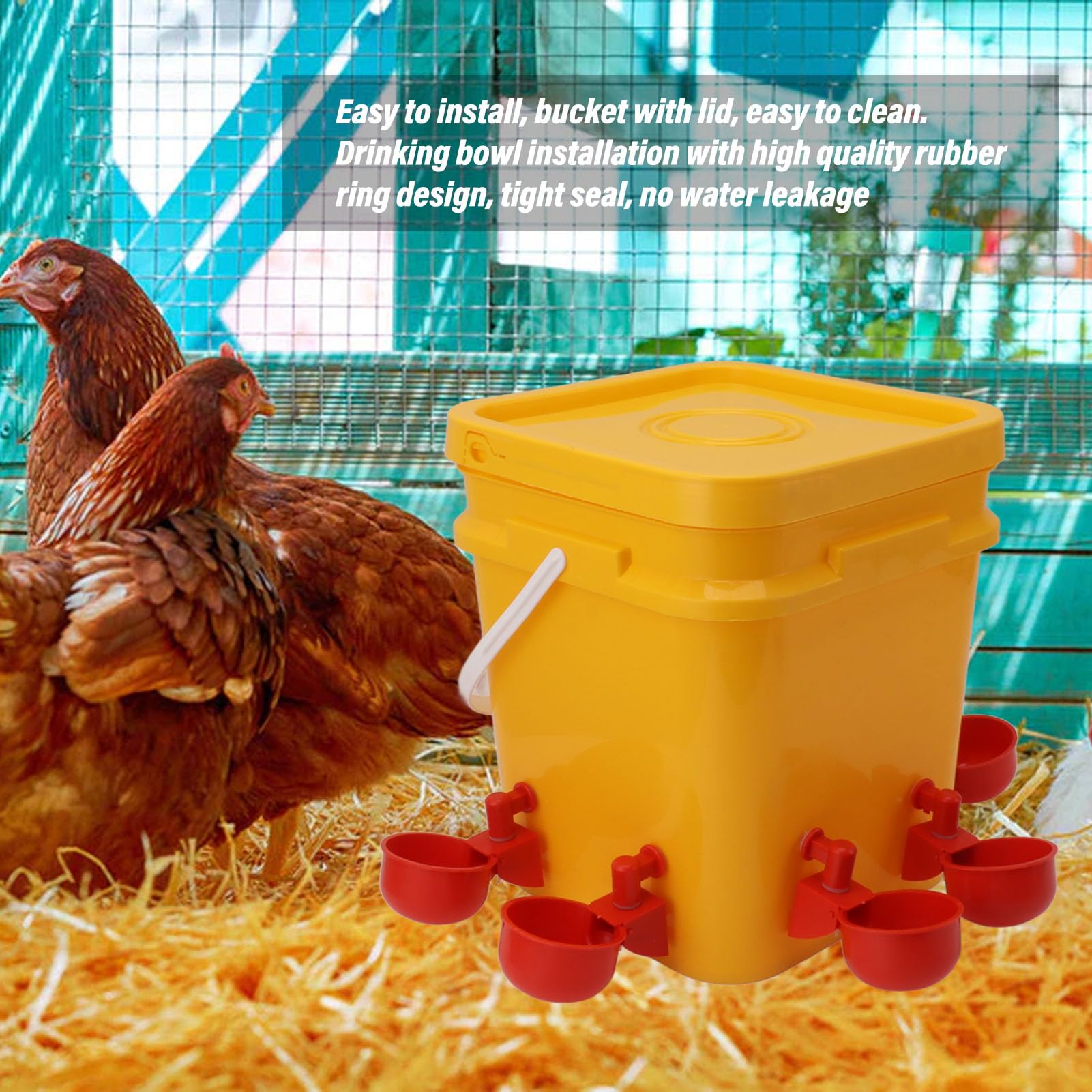 Bebedero Automático para Pollos, Equipo para Beber, Bebedero para Aves de Corral, Ganso, Pato, Barril, Taza para Cría de Pollos, Bebederos (Cubo + Tazón Azul Grande + Tornillos