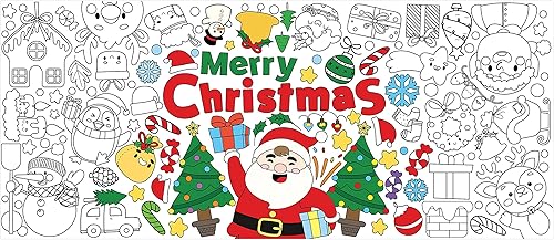 Póster gigante de Navidad para colorear con Papá Noel, nieve, muñeco de nieve, alce, niños, bricolaje, garabatos en blanco, 55.1 x 23.6 pulgadas,