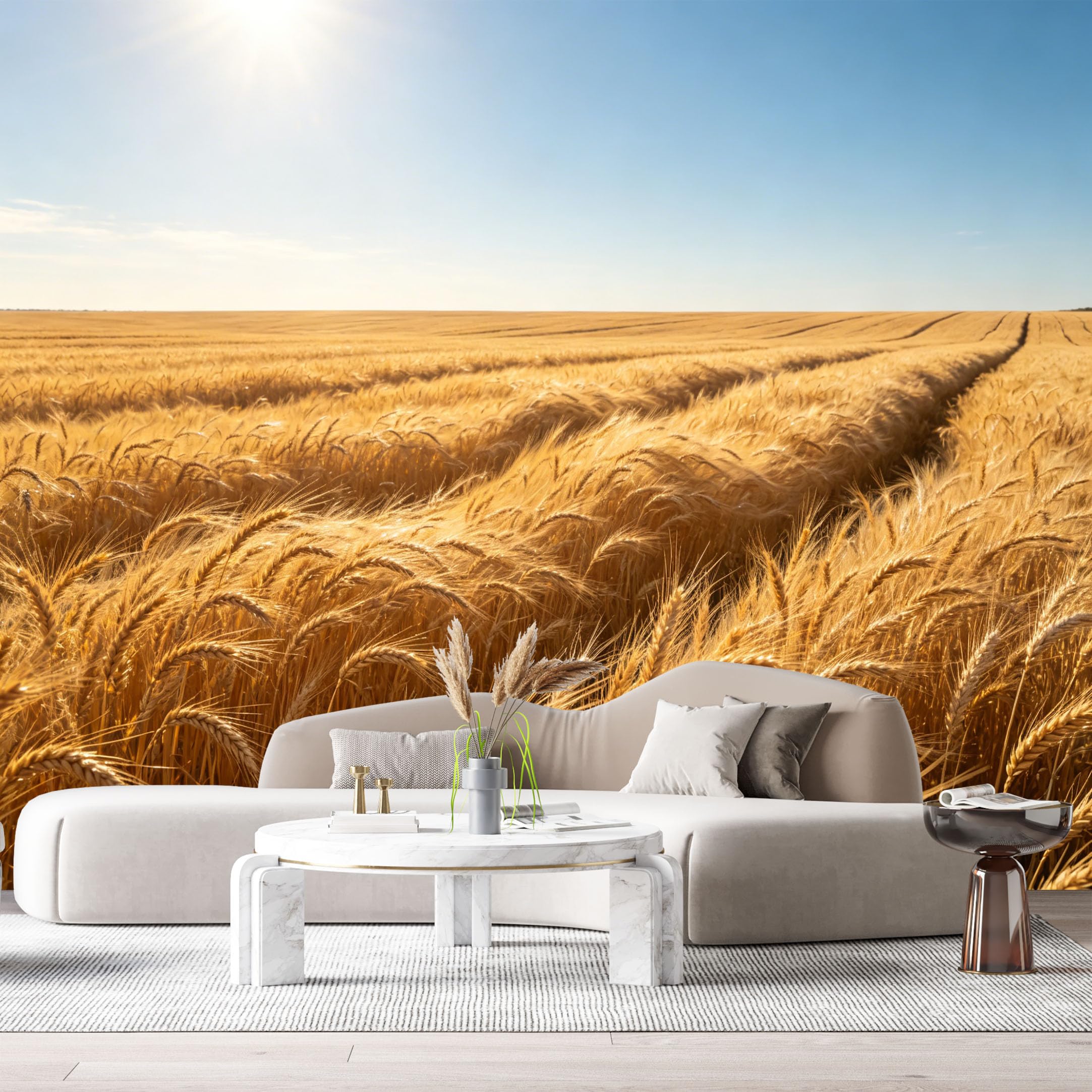Custom Size Wall Murals Golden Wheat Field Landscape Sunlight Horizon SelfAdhesive Wall Fabric Removable Large Wallpaper for Photo Living Room