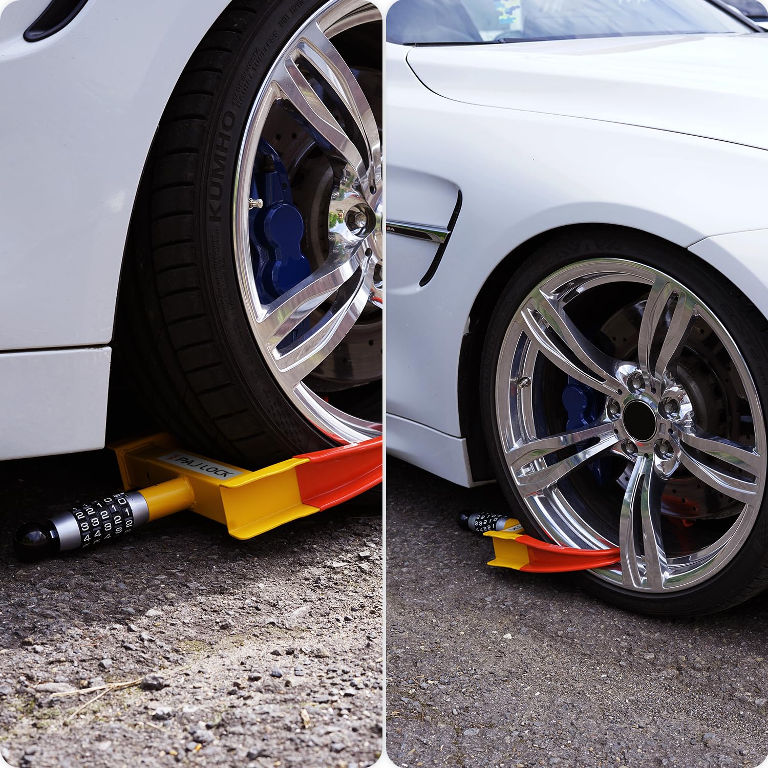 PAJ LOCK Cepo Antirrobo para Ruedas – Bloqueo de Rueda Universal para Coches, SUV, Furgonetas, Motos, Autocaravanas y Remolques – Mordaza Ajustable con Candado de Seguridad, Aparcamiento Seguro